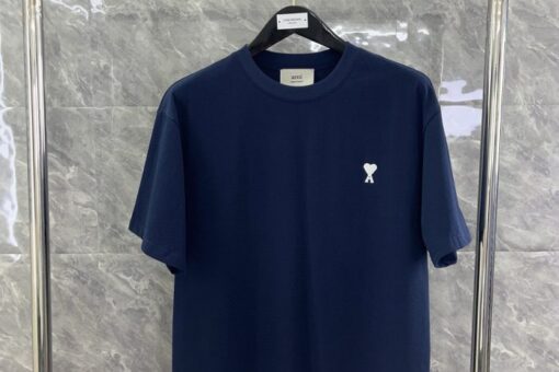 Ami Paris Logo-Embroidered T-Shirt Blue