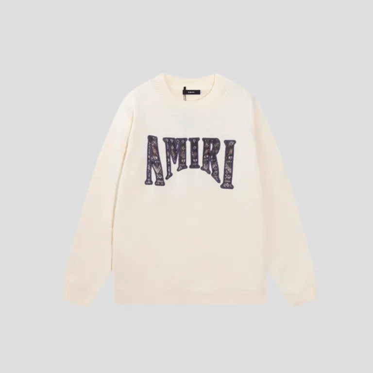 AMIRI Monogram Intarsia Crewneck Sweater Cream 2026 | Drip Kickz AMIRI Monogram Intarsia Crewneck Sweater Cream