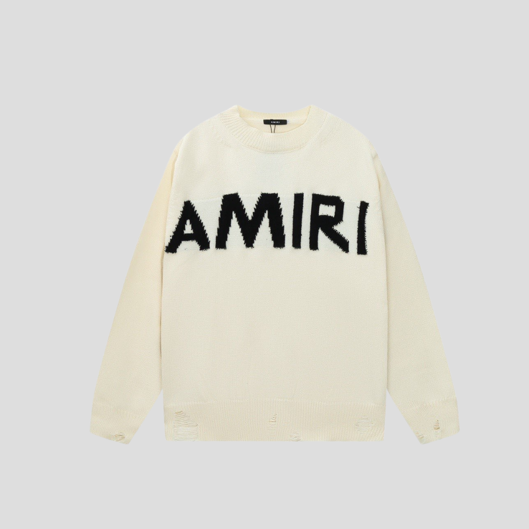 AMIRI Monogram Intarsia Crewneck Sweater White 2026 | Drip Kickz AMIRI Monogram Intarsia Crewneck Sweater White