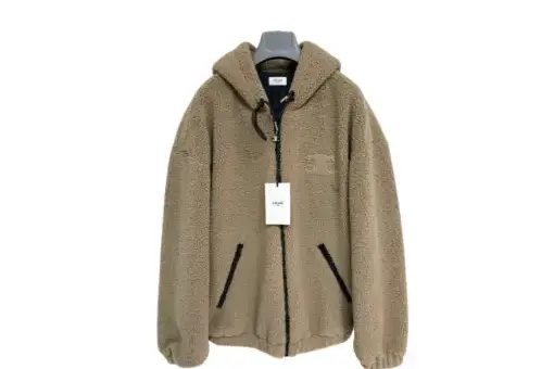 Celine Homme Logo-Embroidered Fleece Hooded Jacket