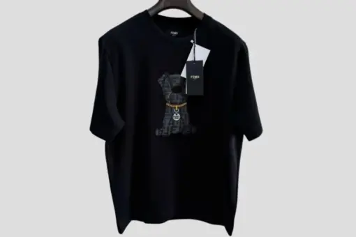 Fendi Cotton T- Shirt With A Dog Graphic In Black