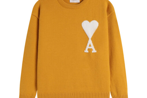 Ami Paris De Coeur Felted Merino Wool Sweater Orange