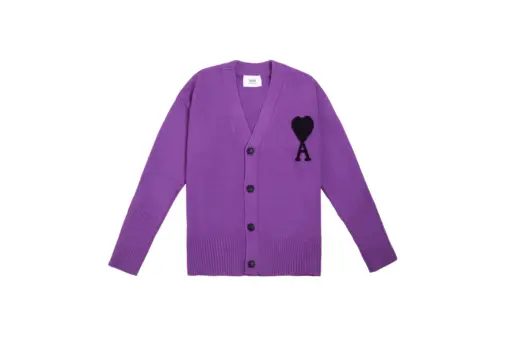 Ami Paris De Coeur Wool Cardigan Purple