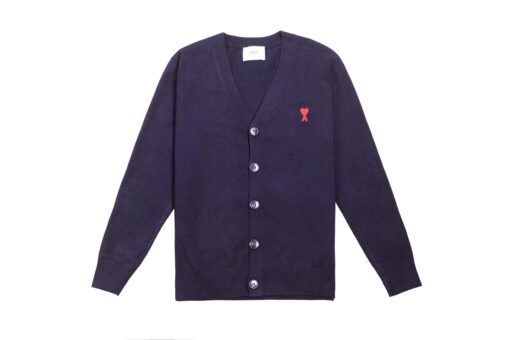 Ami Paris De Coeur Extrafine Merino Wool Cardigan Blue