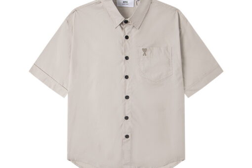 Ami Paris Embroidery Outline Loose Short-Sleeved Commuter Versatile Shirt Off-White