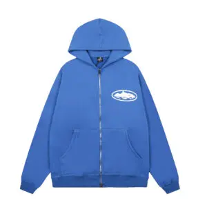 Corteiz Island Puff Print Zip Hoodie Blue