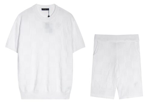 LV White Short-Sleeved Knitted T-Shirt And Shorts Set