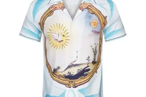 Amiri Multicolor Graphic Landscape Print Bowling Shirt in Silk