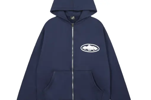 Corteiz Island Puff Print Zip Hoodie Navy