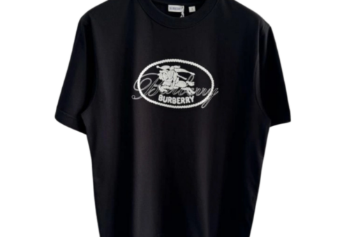 Burberry Ryan Embroidered Cotton T Shirt Black