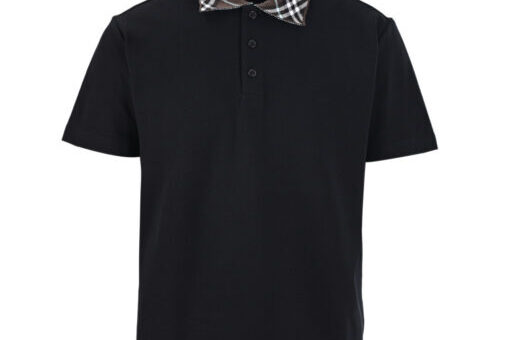 Burberry Black Check Collar Polo Shirt Black