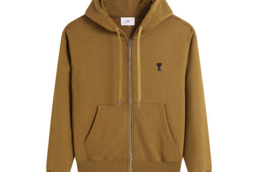 Ami Paris Ami De Coeur Zip-Up Hoodie Brown