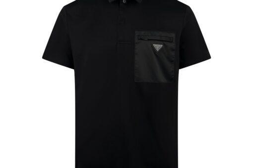Prada Re-Nylon Cotton Blend Polo Shirt Black