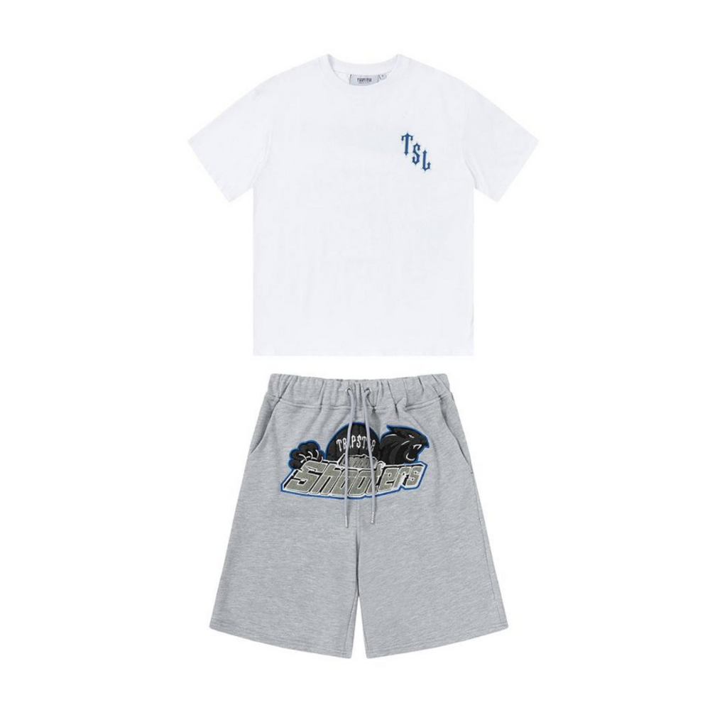 Trapstar Short Set White Grey 2026 | Drip Kickz Trapstar Short Set White Grey