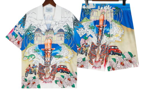 Casablanca Graphic-Print Linen Cuban-Collar Shirt And Shorts Set