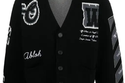 Off-White intarsia-knit wool-blend cardigan black/white