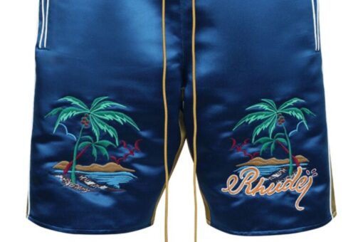 RHUDE Palm Eagles Satin Shorts Blue