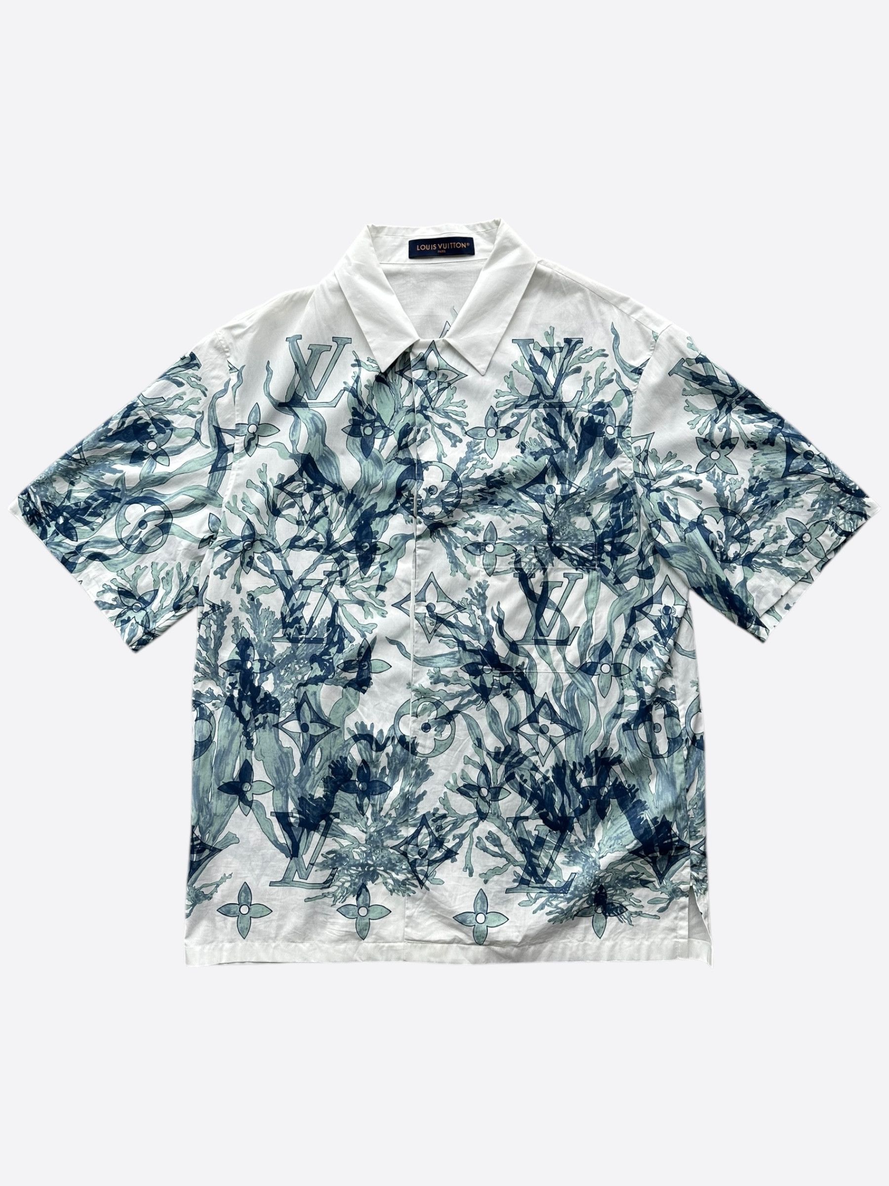 LV Blue & White Aquagarden Monogram Button Up Shirt 2026 | Drip Kickz LV Blue & White Aquagarden Monogram Button Up Shirt