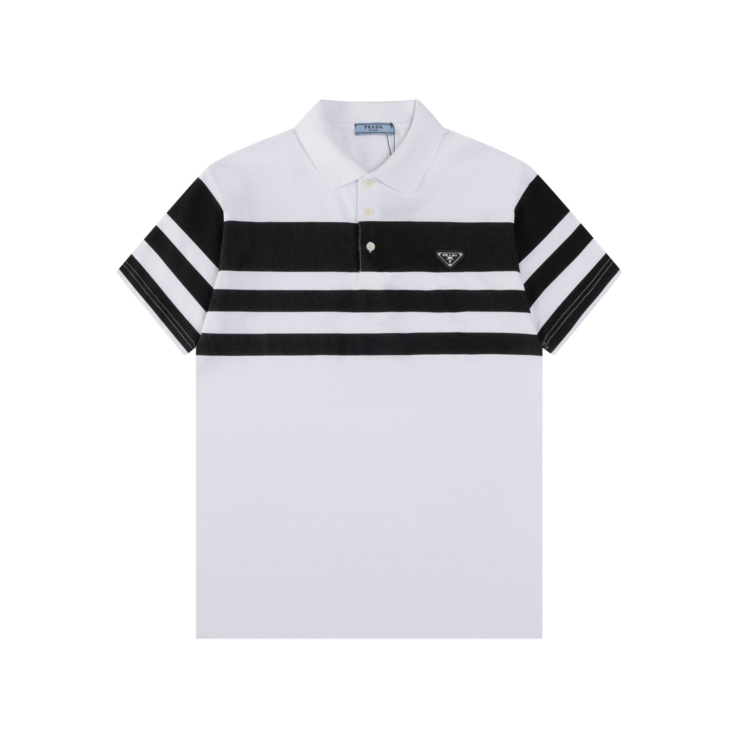 Prada Striped Piqué Polo Shirt Black White 2026 | Drip Kickz Prada Striped Piqué Polo Shirt Black White