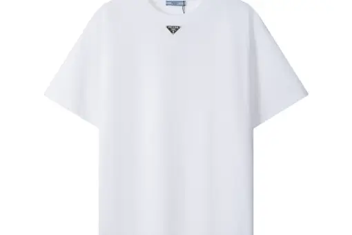 Prada White Cotton T-Shirt Triangle Logo