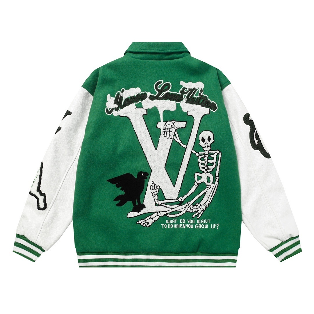 LV Graphics Leather Varsity Jacket Green/White 2026 | Drip Kickz LV Graphics Leather Varsity Jacket Green/White - Image 2