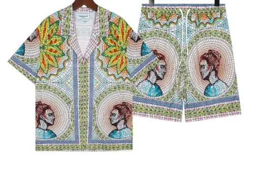 Casablanca Multi Mosaics Grecques Silk Twill Shirt And Short Set