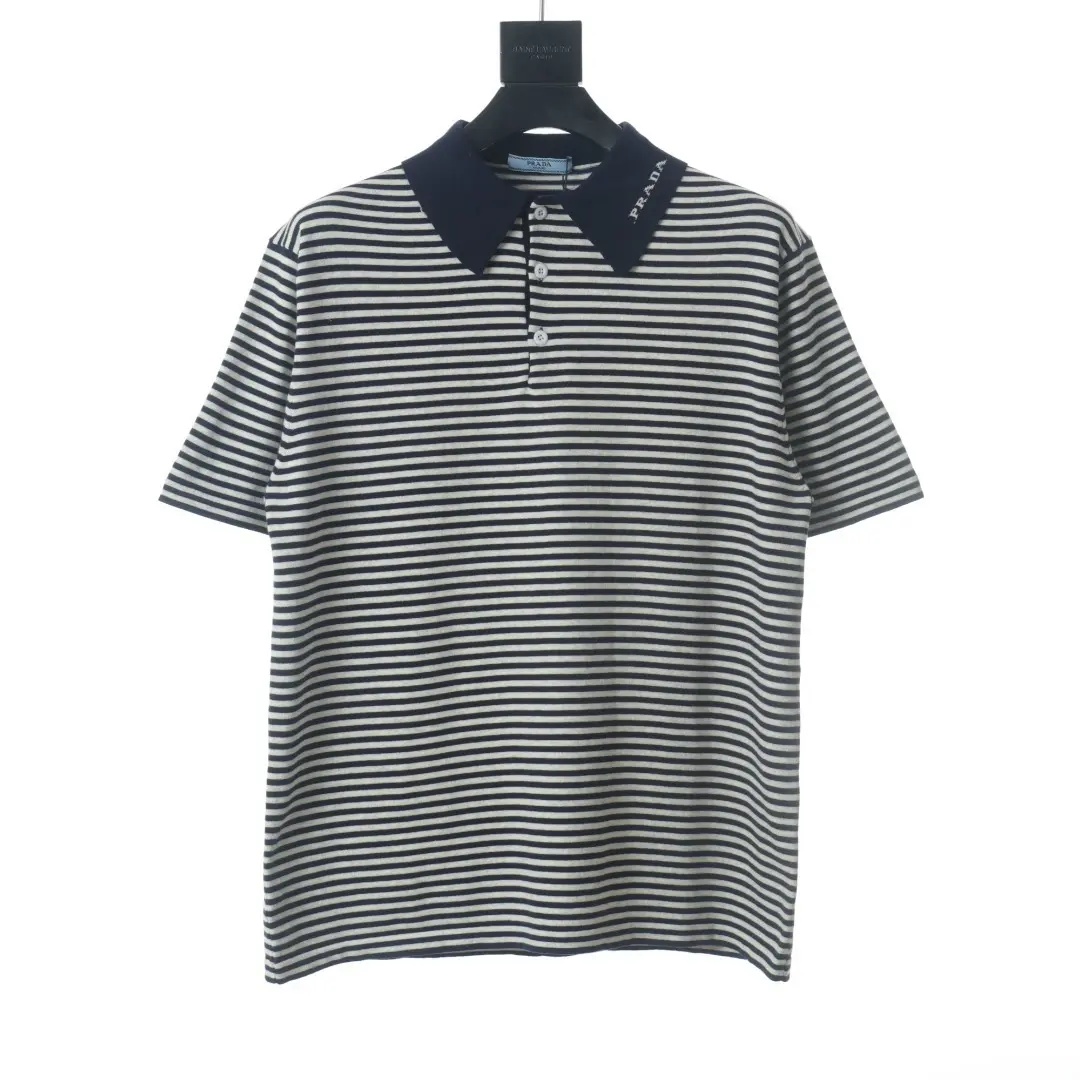 Prada Striped Piqué Polo Shirt Dark Collar 2026 | Drip Kickz Prada Striped Piqué Polo Shirt Dark Collar