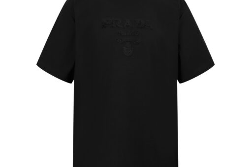 Prada Cotton Jersey T-Shirt Tonal Raised Lettering Black
