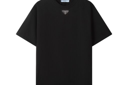 Prada Cotton T-Shirt Enameled Triangle Logo Black