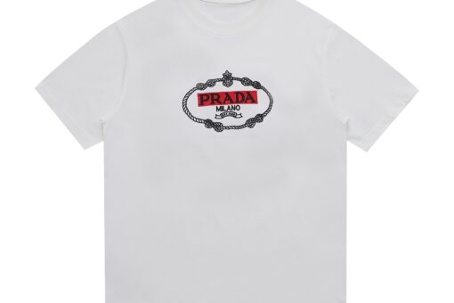 Prada Cotton Jersey T-Shirt Screen Printed Prada Milano logo White