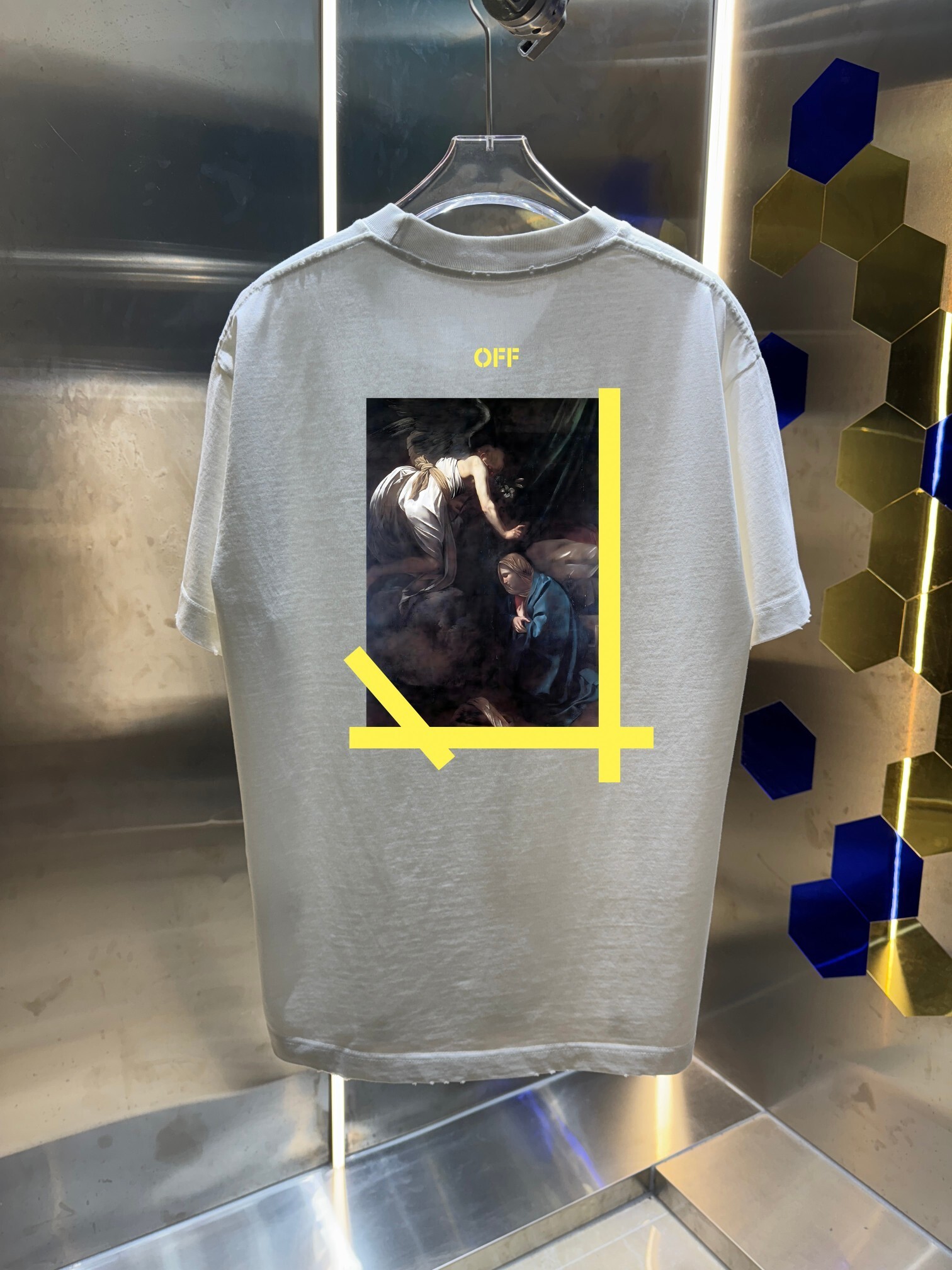 Off-White Caravaggio Printed T-Shirt Yellow Tape-Style 2026 | Drip Kickz Off-White Caravaggio Printed T-Shirt Yellow Tape-Style - Image 2