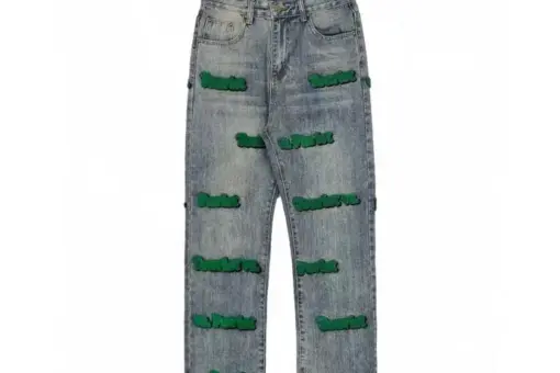 LV Denim Jeans Green Embroidery
