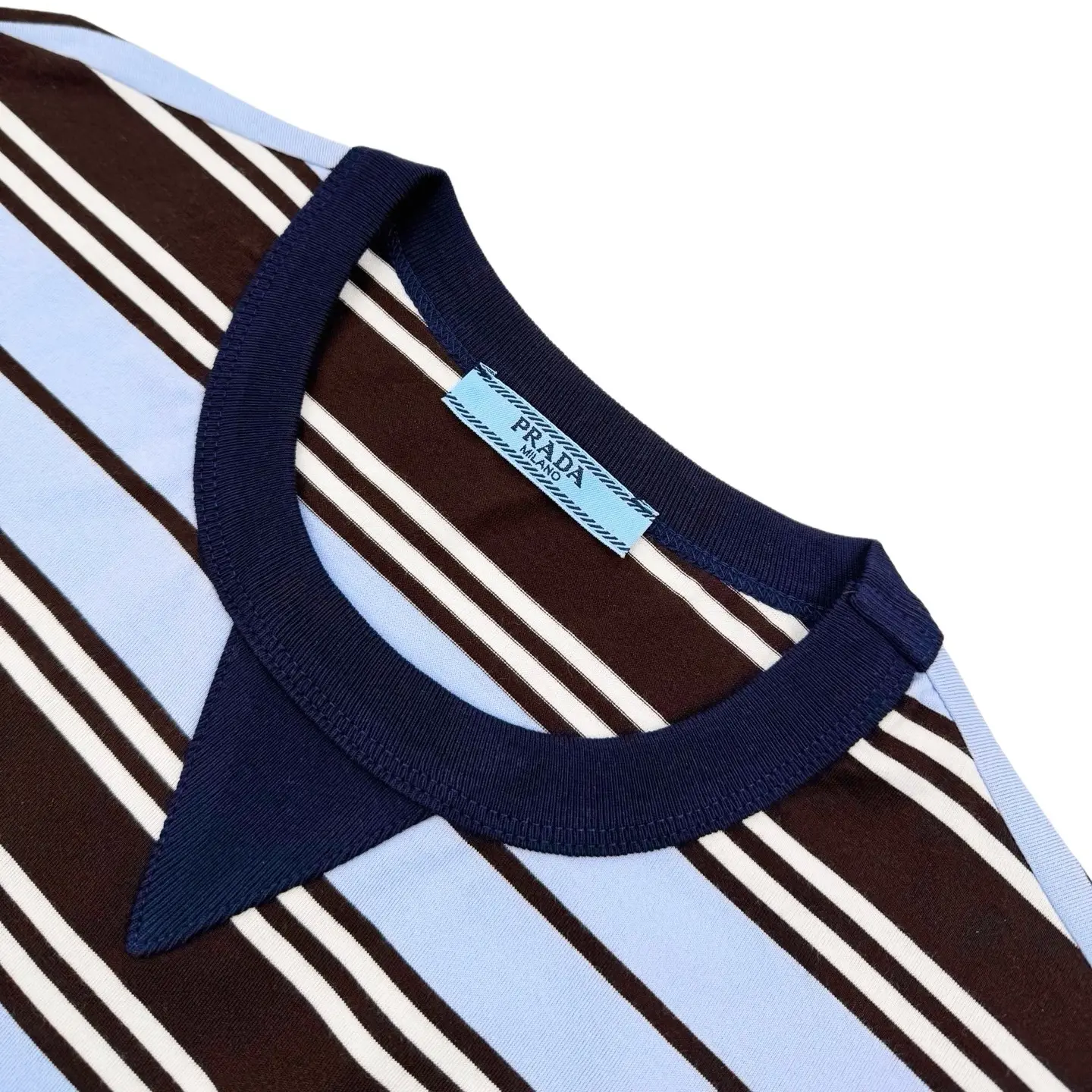 Prada Logo-Patch Striped Cotton-Lisle T-Shirt 2026 | Drip Kickz Prada Logo-Patch Striped Cotton-Lisle T-Shirt - Image 3