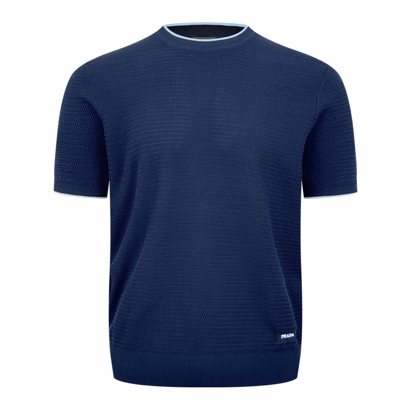 Prada Short-Sleeved Silk And Cotton Sweater Stylish Knit Navy Blue 2026 | Drip Kickz Prada Short-Sleeved Silk And Cotton Sweater Stylish Knit Navy Blue