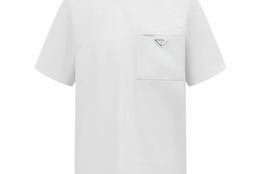 Prada Cotton Jersey T-shirt Zipped Re-Nylon pocket White