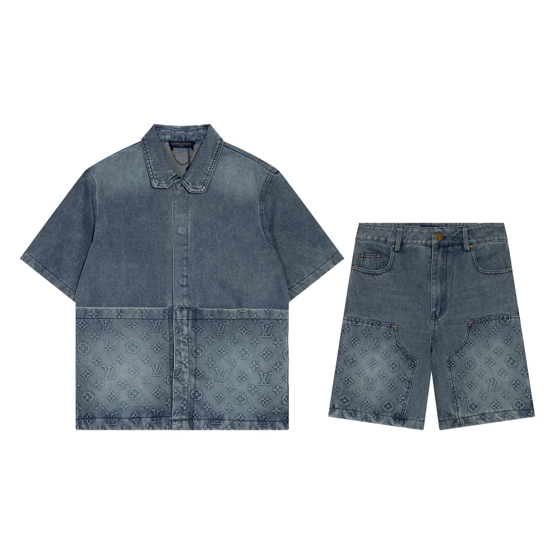 LV Suit Short-Sleeved Denim Workwear Suit 2026 | Drip Kickz LV Suit Short-Sleeved Denim Workwear Suit