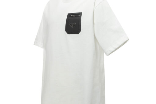 Prada Men’s Cotton T-Shirt Distinctive Black Re-Nylon Pocket White