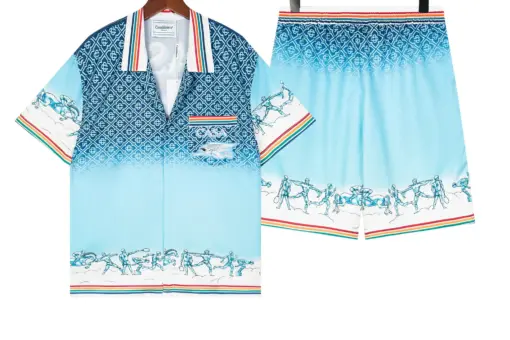 Casablanca Monogram Cuban-Collar Silk Shirt And Shorts Set