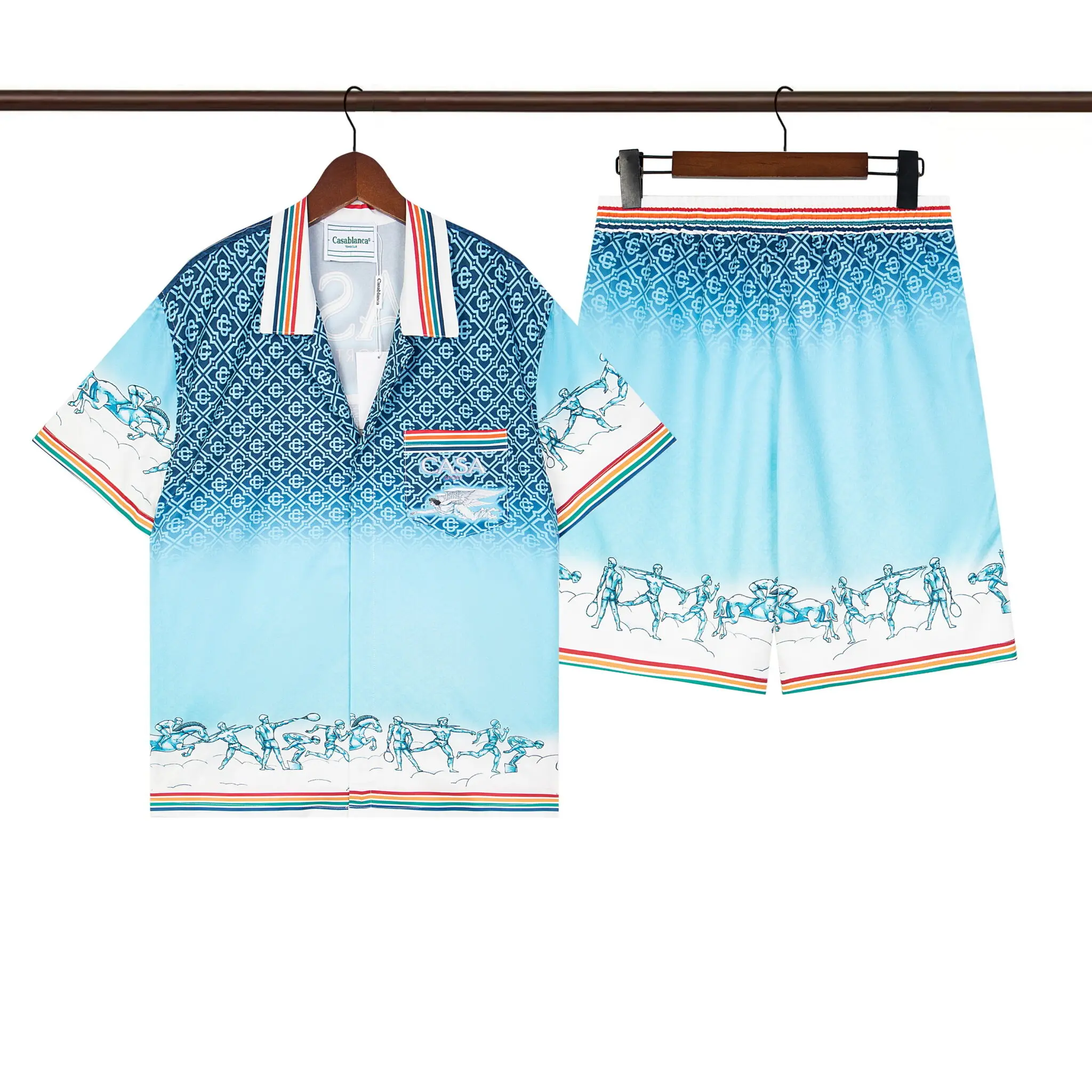 Casablanca Monogram Cuban-Collar Silk Shirt And Shorts Set 2026 | Drip Kickz Casablanca Monogram Cuban-Collar Silk Shirt And Shorts Set