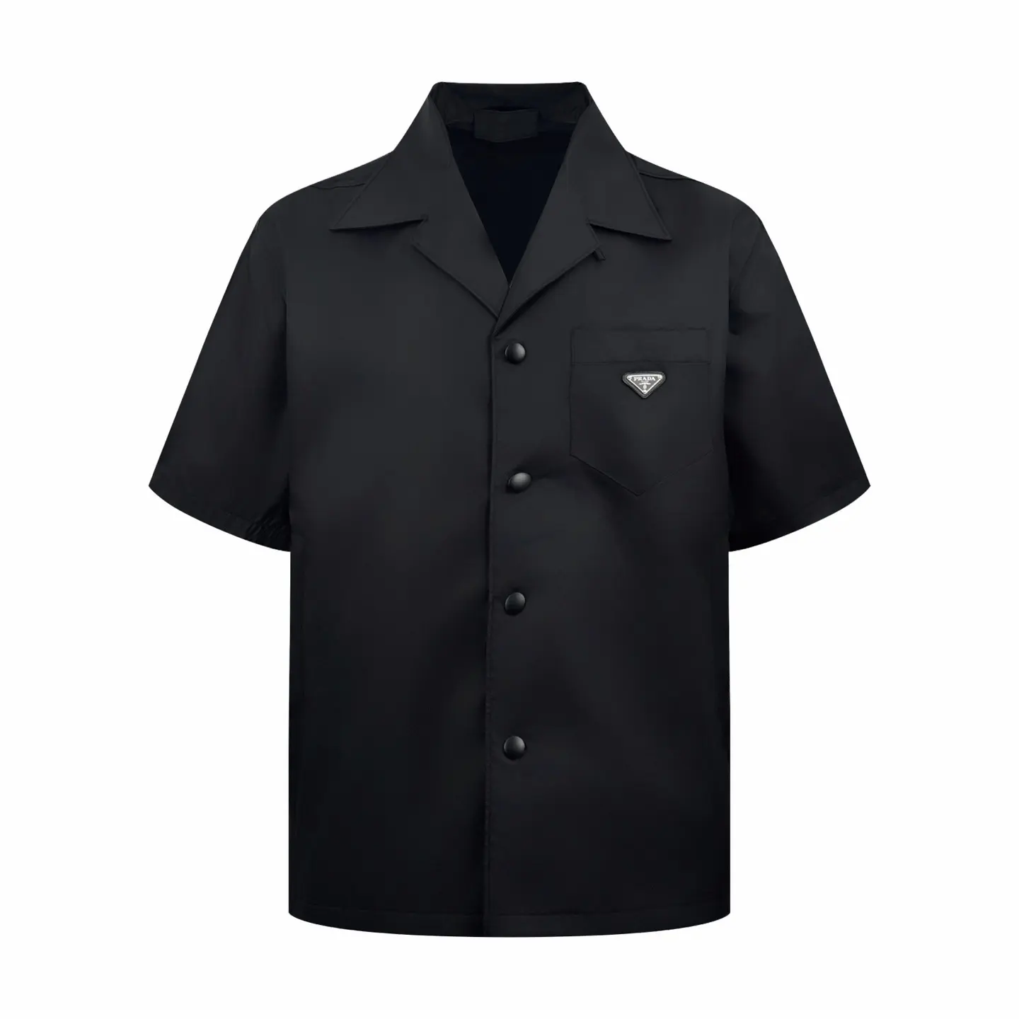 Prada Black Re-Nylon Short-Sleeved Shirt Boxy Fit Bowling Collar 2026 | Drip Kickz Prada Black Re-Nylon Short-Sleeved Shirt Boxy Fit Bowling Collar