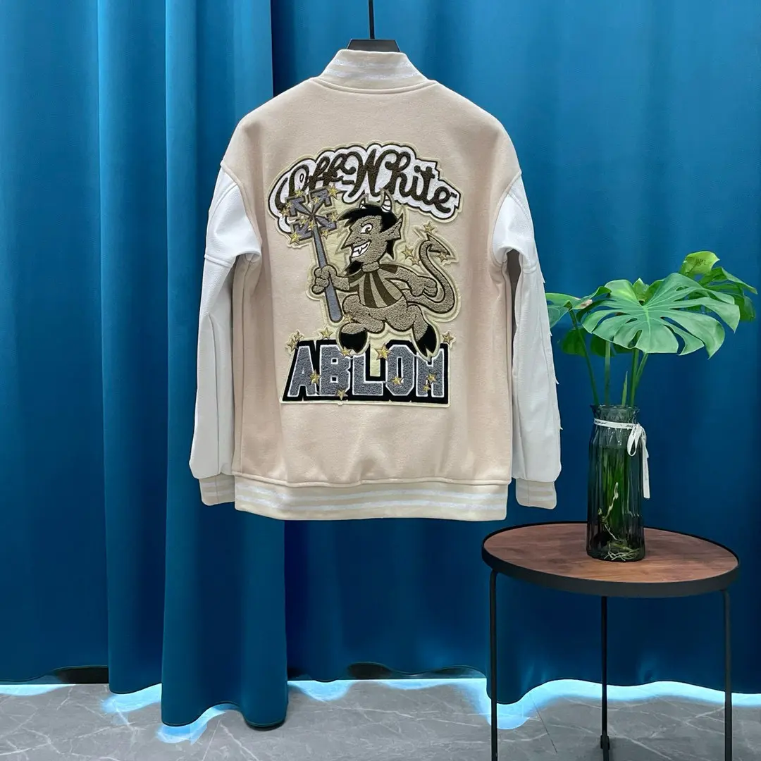 Off-White Varsity Jacket Cream Color 2026 | Drip Kickz Off-White Varsity Jacket Cream Color - Image 2