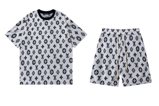LV Escale Printed T-Shirt And Shorts Set White/Black