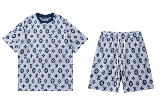LV Escale Printed T-Shirt And Shorts Set White/Blue