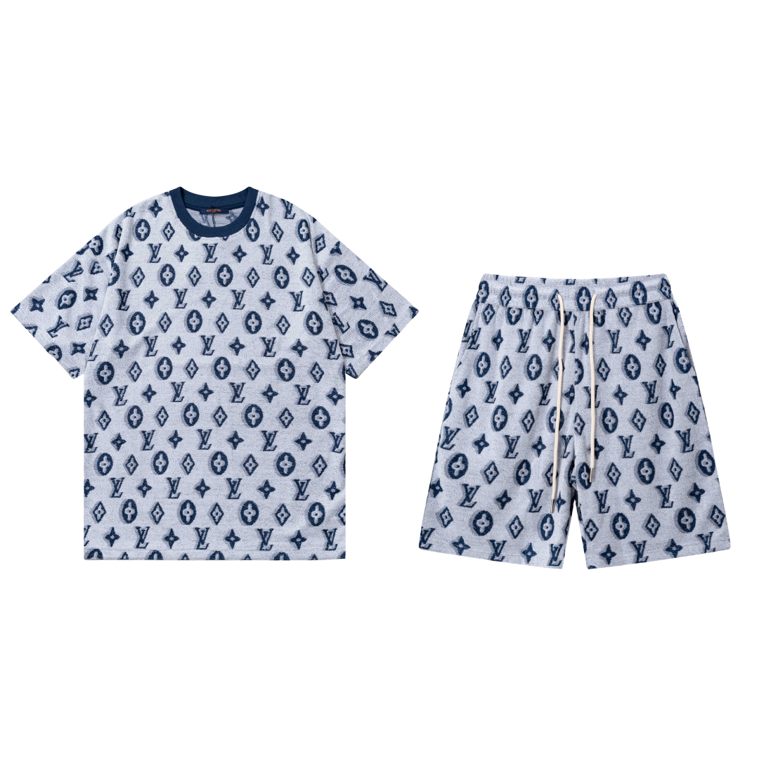 LV Escale Printed T-Shirt And Shorts Set White/Blue 2026 | Drip Kickz LV Escale Printed T-Shirt And Shorts Set White/Blue
