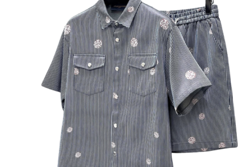 LV Striped Chambray Short-Sleeved Shirt And Shorts Set