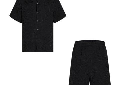 LV Black Jacquard Short-Sleeved Shirt And Shorts Set