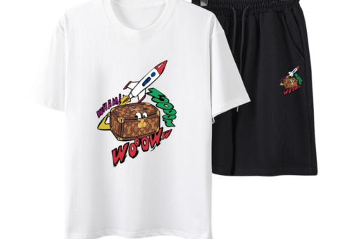 LV Playful Cartoon Rocket T-Shirt And Shorts Set White