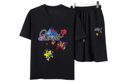 LV Colorful Butterfly T-Shirt And Shorts Set Black