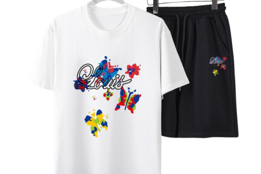 LV Colorful Butterfly T-Shirt And Shorts Set White