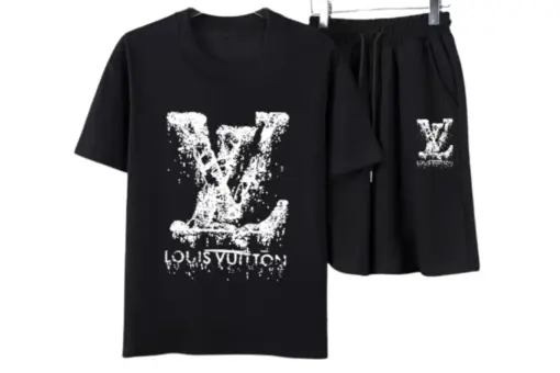 LV Distressed T-Shirt And Shorts Set Black